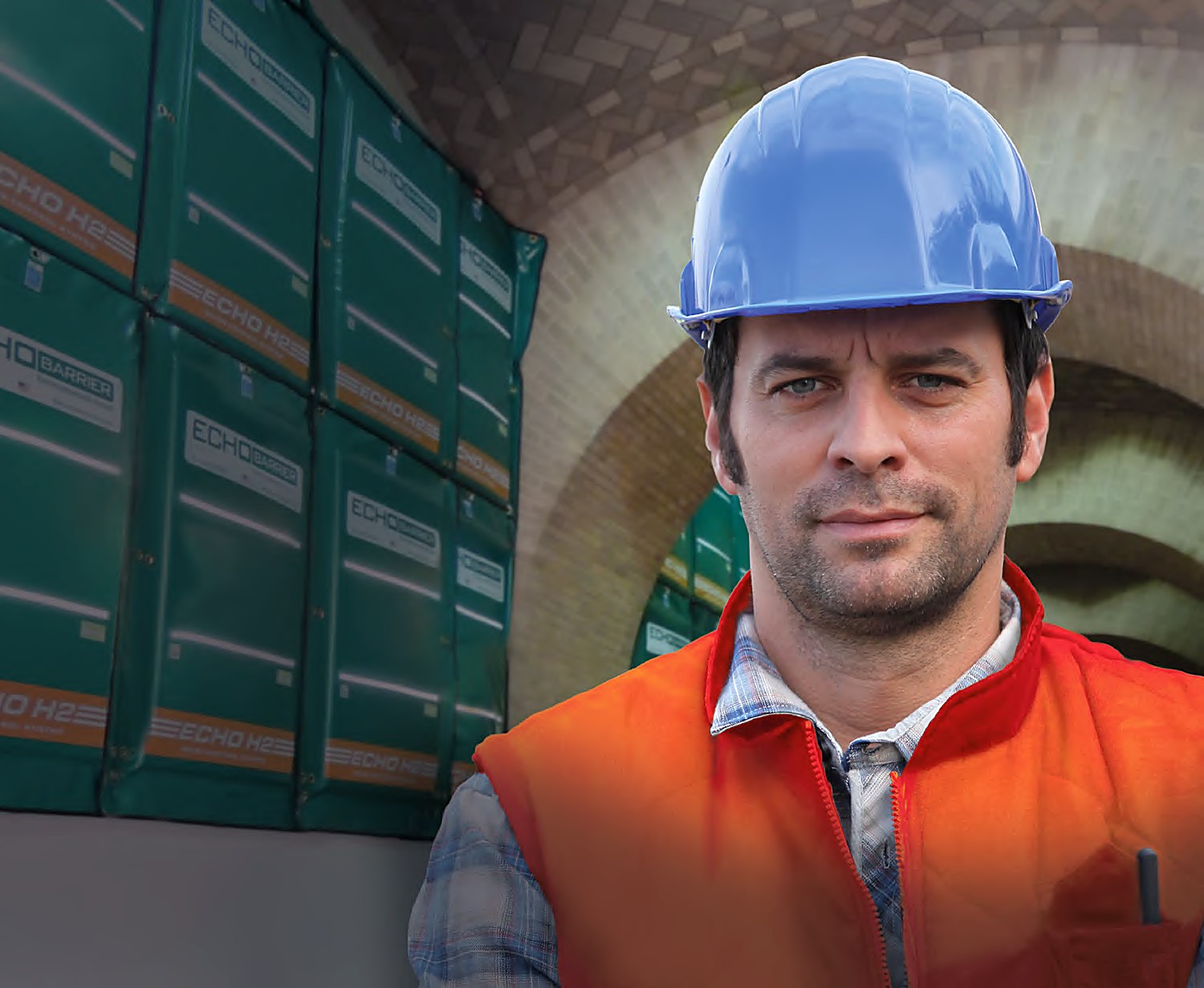 Construction worker with Echo Barrier system