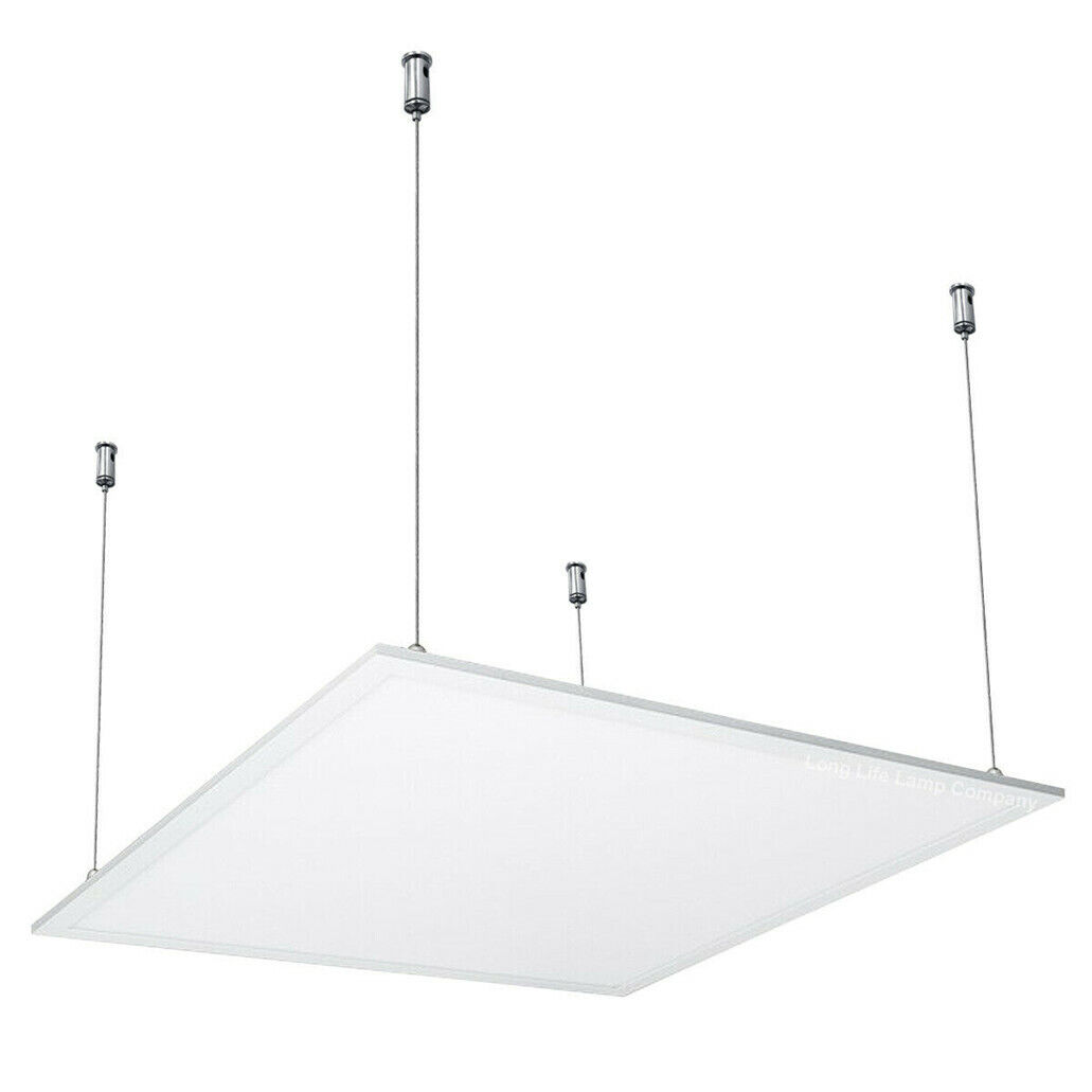 Yamamah Smart suspension kit — acoustic ceiling cloud suspended by four steel-cable hangers with adjustable grippers