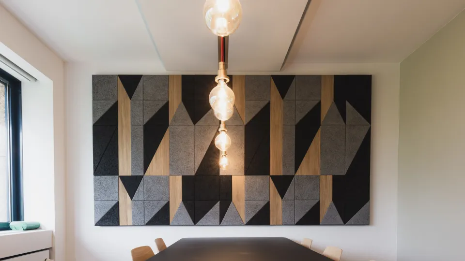 Wood wool acoustic panel installation — Yamamah Smart KSA