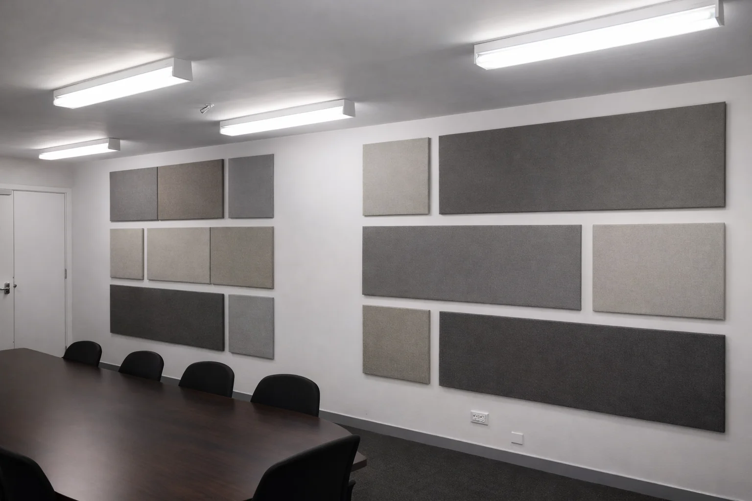 Office meeting room with acoustic fabric panels