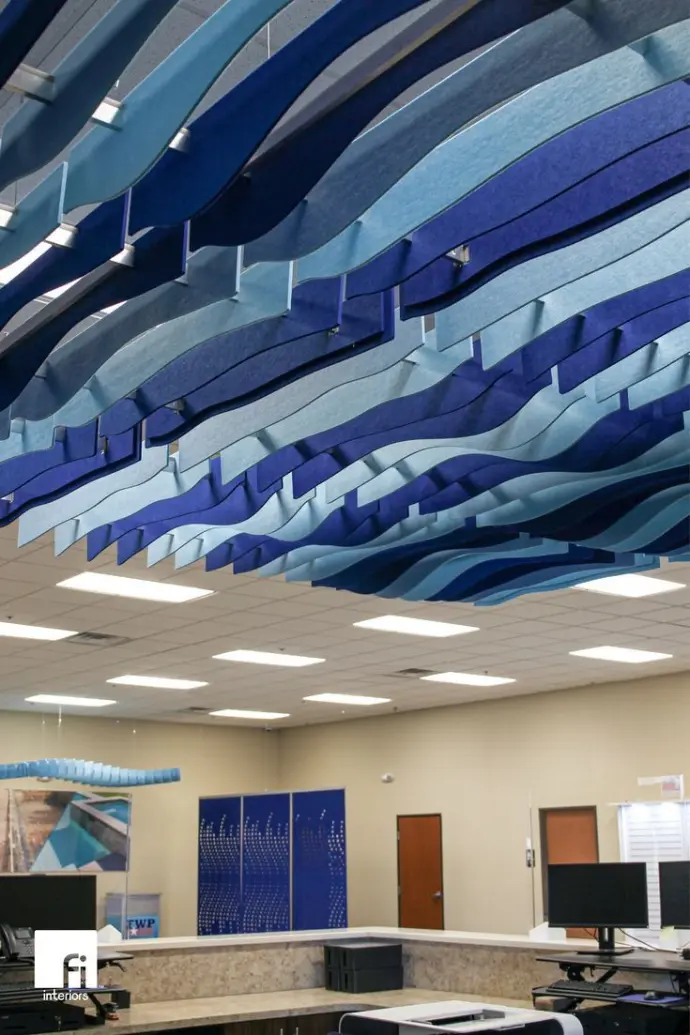 Meeting room with acoustic tiles