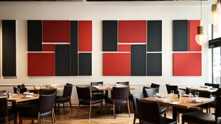 Acoustic fabric panels installed in restaurant for noise control