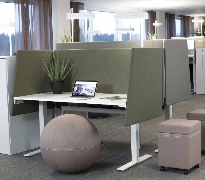 Beige acoustic panel divider in hotel lounge area