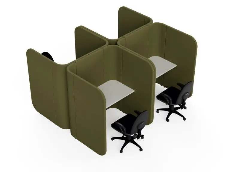 Light grey acoustic desk partition in minimalist office