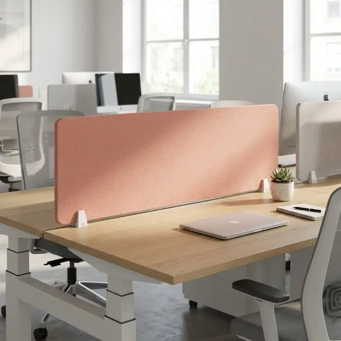 Grey acoustic privacy panel at individual workstation