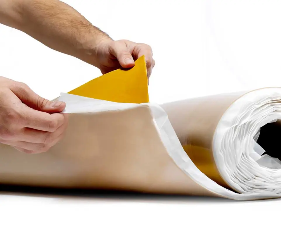 TECSOUND Mass Loaded Vinyl barrier being installed on wall surface for soundproofing