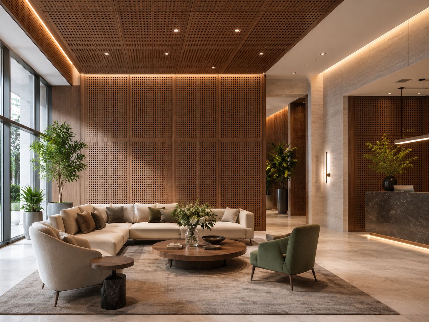 Perforated wood — classroom ceiling