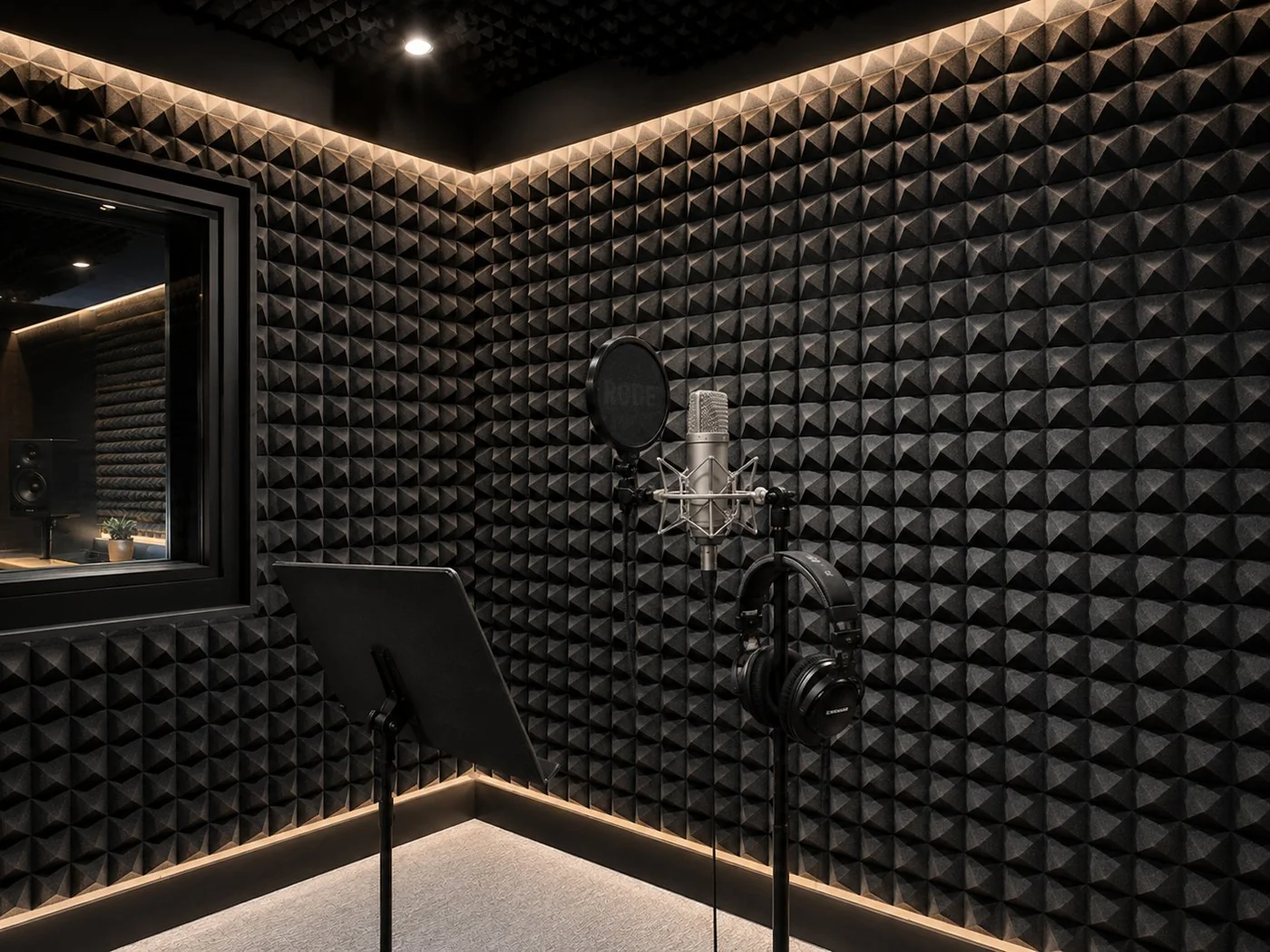 Foam acoustic panels in vocal recording booth | إسفنج صوتي في كبينة تسجيل صوتي