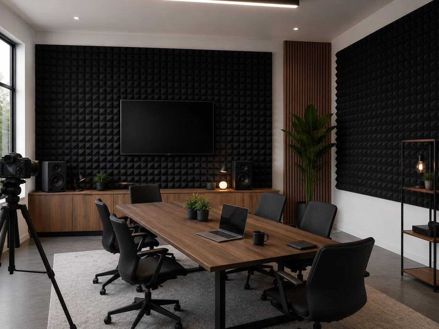 Foam acoustic panels in meeting conference room | إسفنج صوتي في غرفة اجتماعات