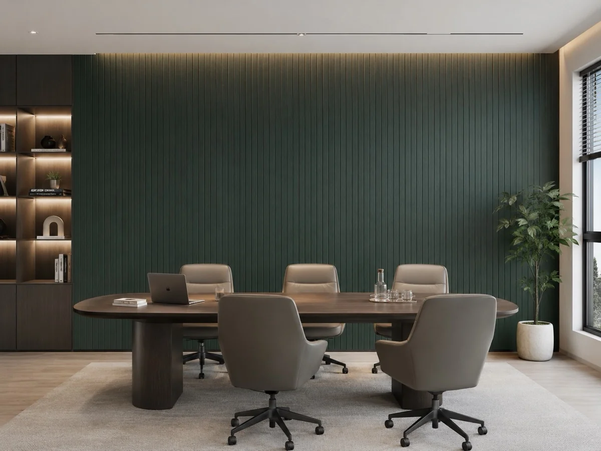 PET grooved — vertical green meeting