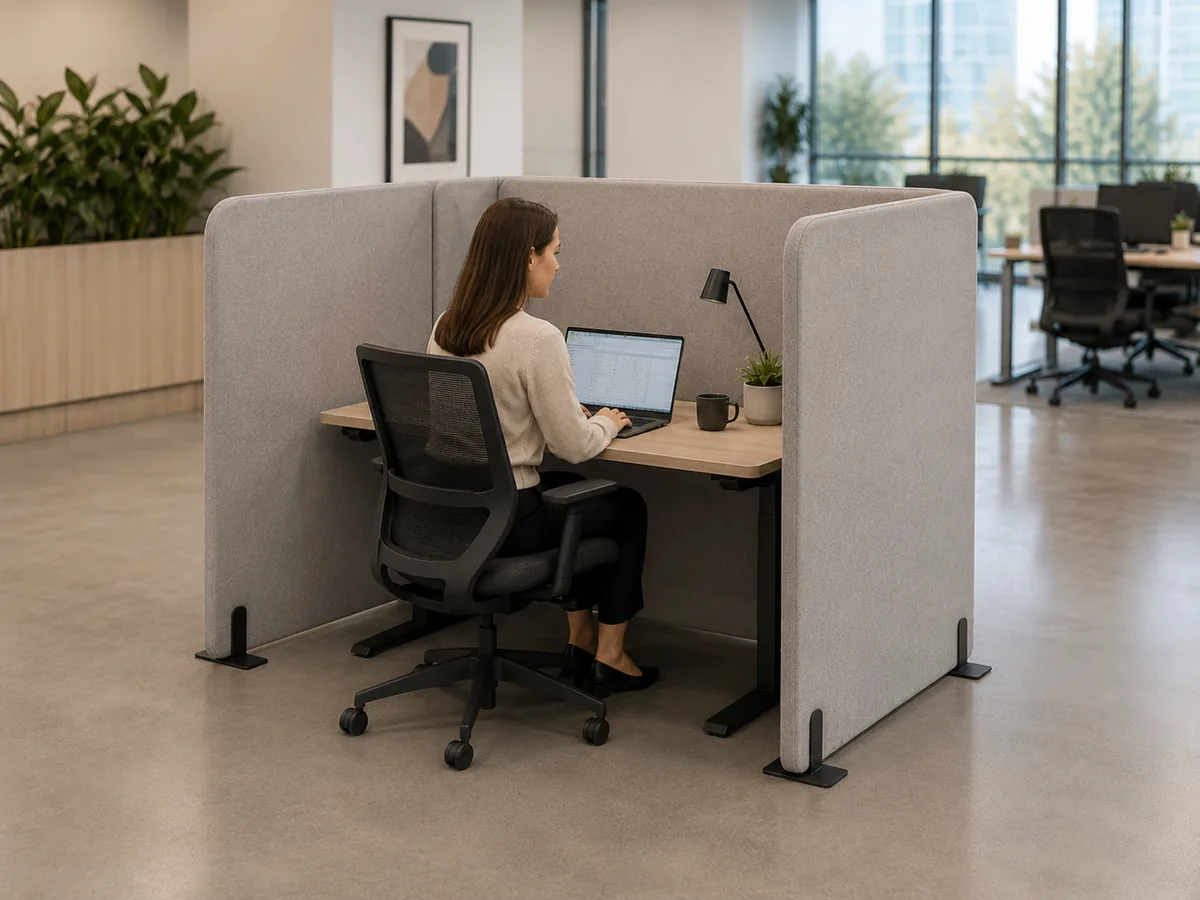 Workstation U-surround acoustic divider providing privacy and focus for a single desk