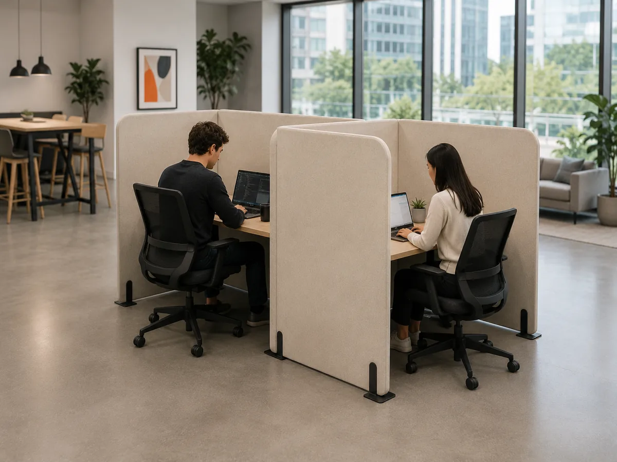 Twin face-to-face booth (beige) — Workstation Surround acoustic office divider by Yamamah Smart