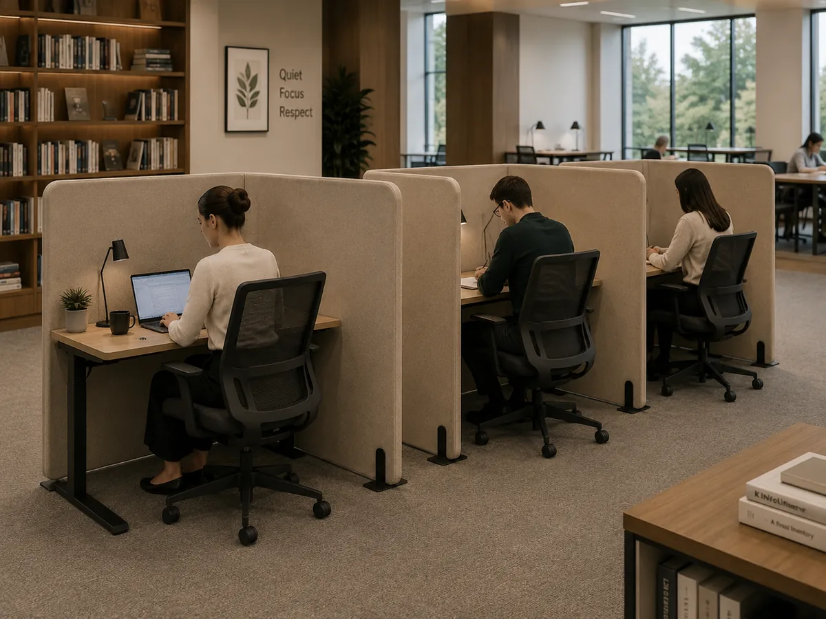 Library 3-person study row — Workstation Surround acoustic office divider by Yamamah Smart