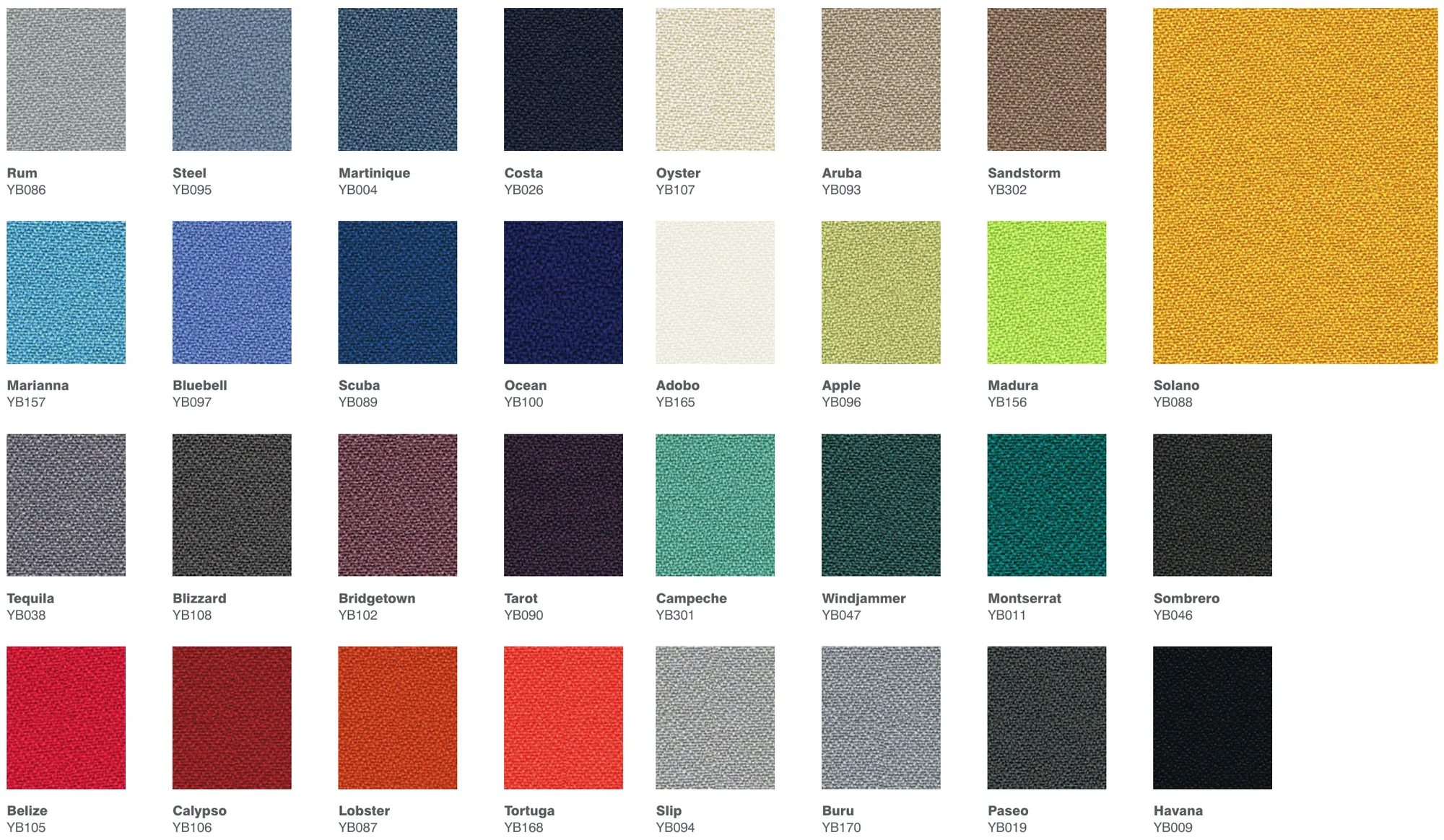 Camira Lucia T2T fabric palette by Camira