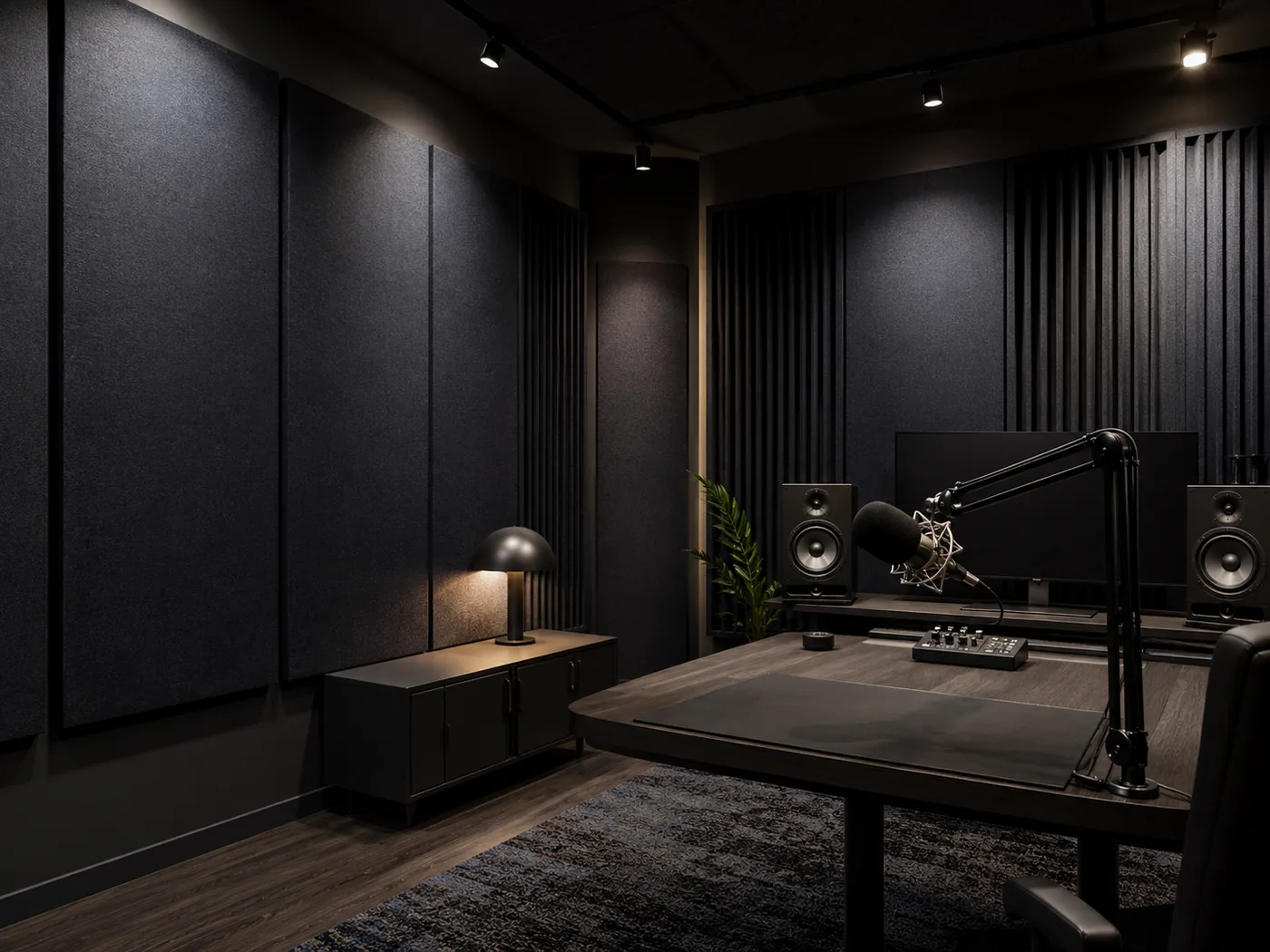 Recording studio treated with acoustic fabric panels