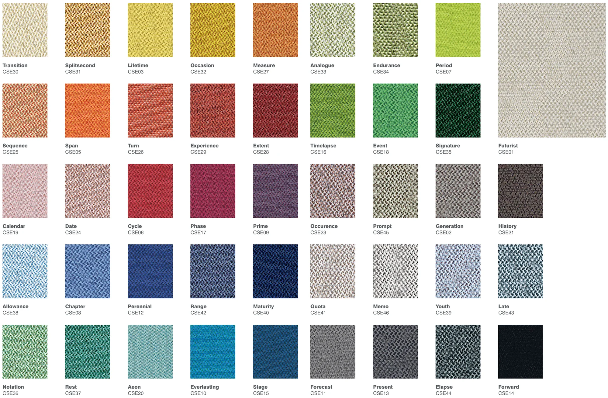 Camira Era fabric palette by Camira
