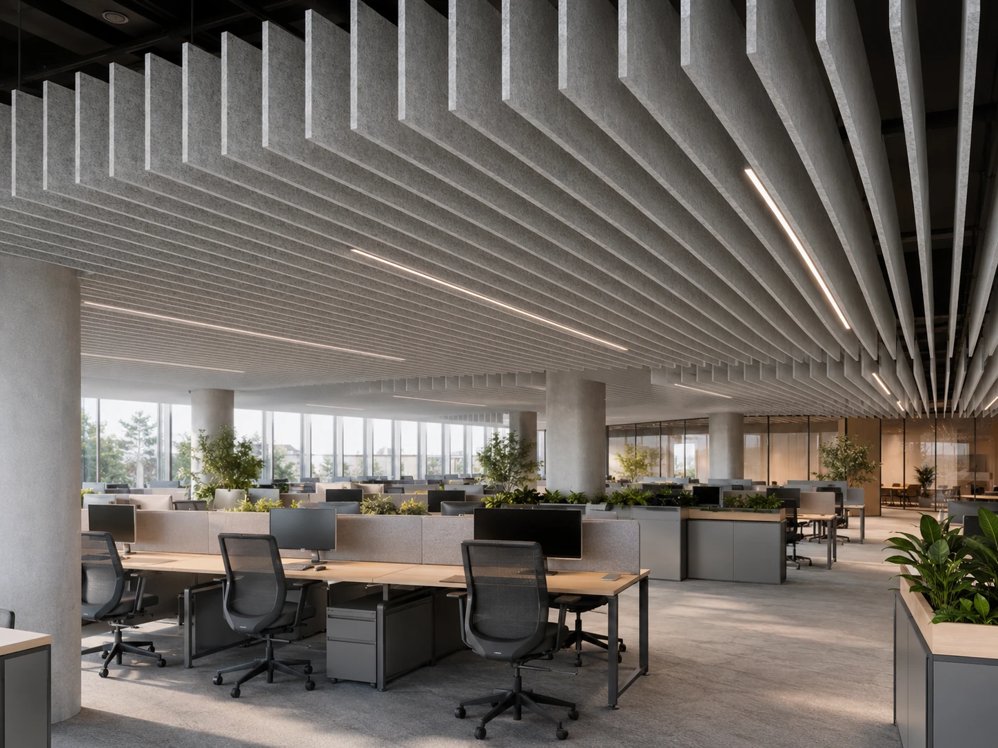 PET acoustic baffles installation