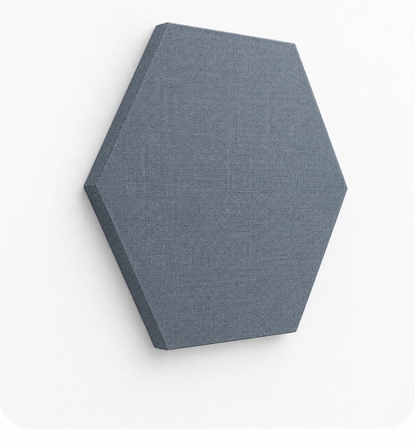 Hexagon acoustic fabric panel — blue-grey fabric finish