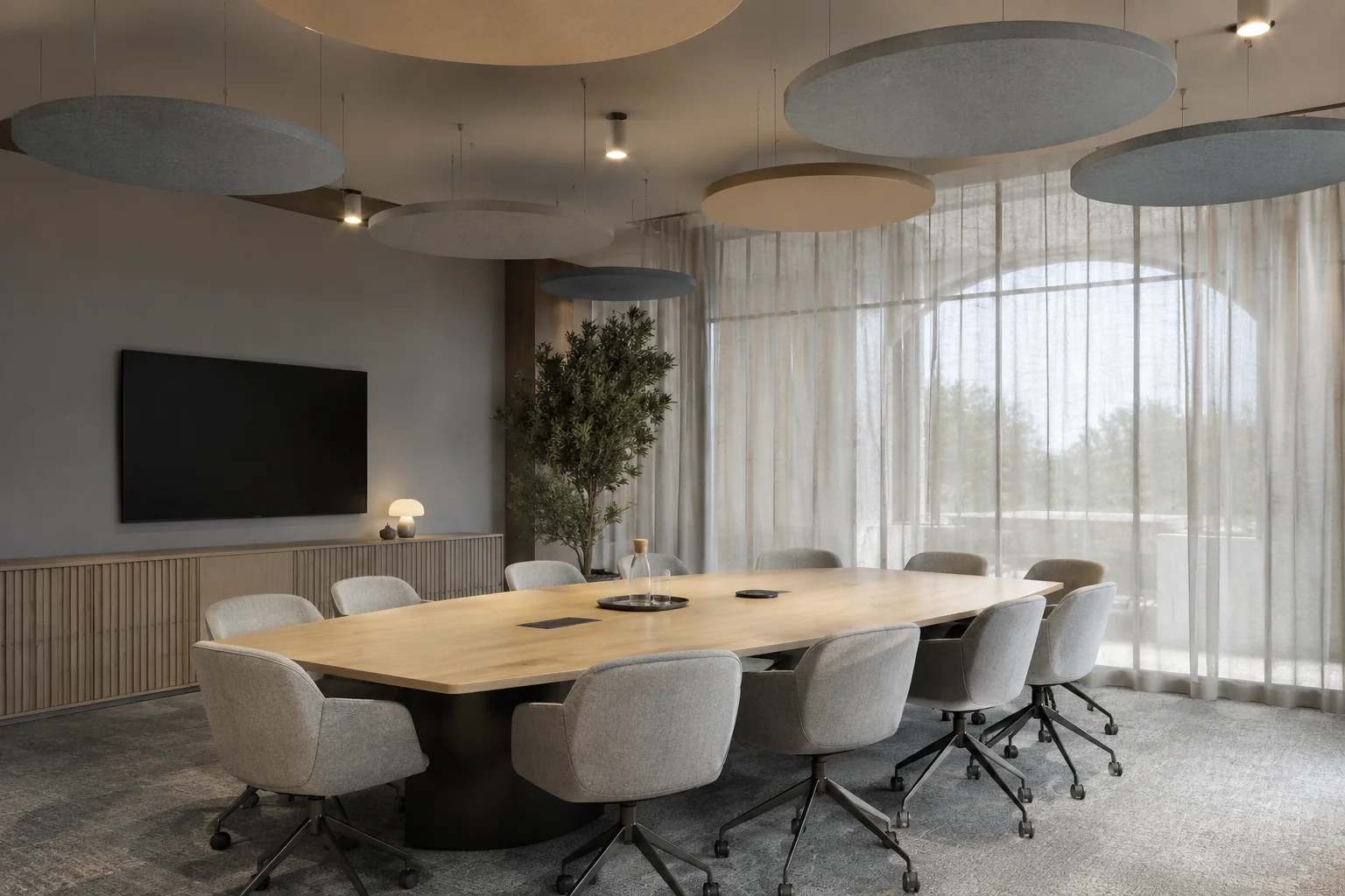 Circular Baffles — Yamamah Smart fabric ceiling